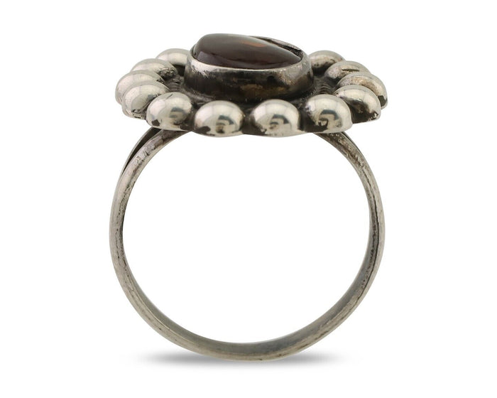 Navajo Handmade Ring 925 Silver Natural Fire Opal Native Artist Size 6.75 C.80's