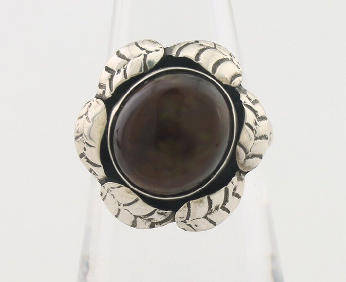 Navajo Handmade Ring 925 Silver Natural Fire Opal Native Artist Size 6.75 C.80's
