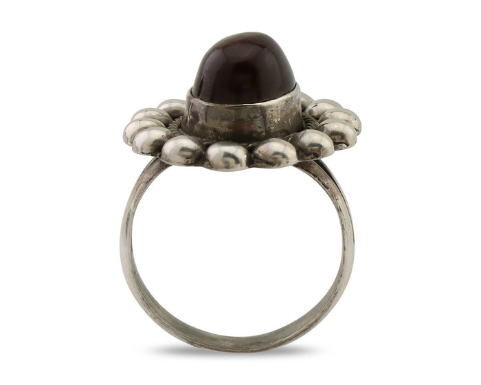 Navajo Handmade Ring 925 Silver Natural Fire Opal Native Artist Size 7.0 C.80's