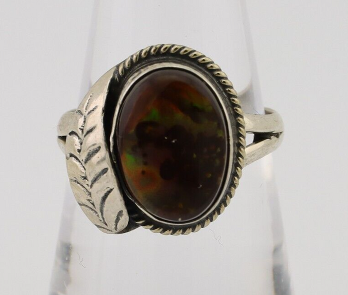 Navajo Handmade Ring 925 Silver Natural Fire Opal Native Artist Size 7.25 C.80's