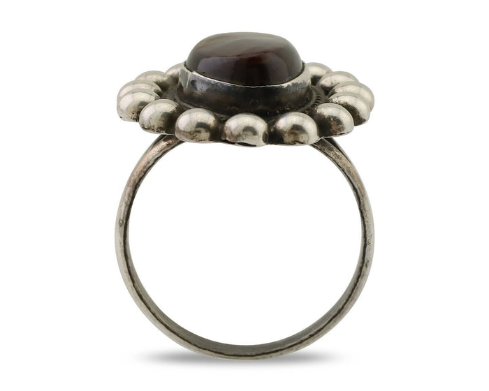 Navajo Handmade Ring 925 Silver Natural Fire Opal Native Artist Size 7.75 C.80's