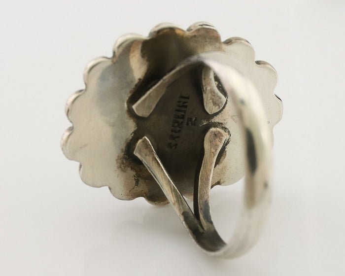 Navajo Handmade Ring 925 Silver Natural Fire Opal Native Artist Size 7.75 C.80's