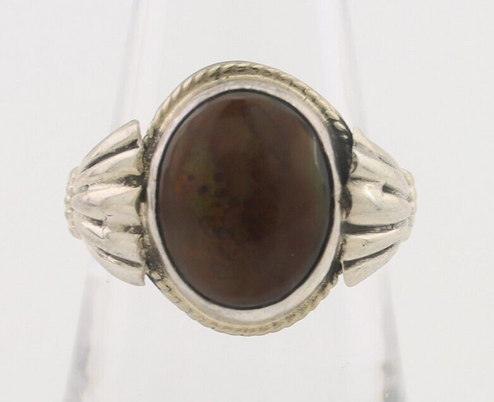 Navajo Handmade Ring 925 Silver Natural Fire Opal Native Artist Size 8.25 C.80's