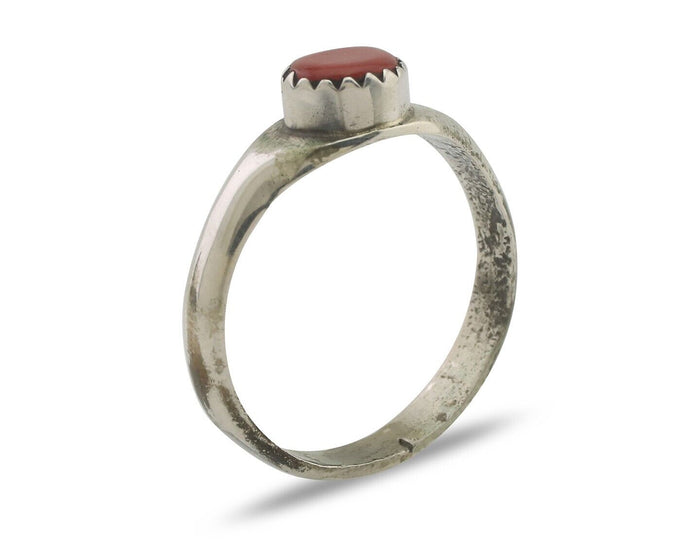 Navajo Handmade Ring 925 Silver Natural Mediterranean Coral Native Artist C.80's