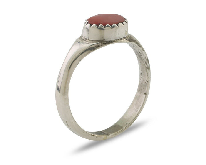 Navajo Handmade Ring 925 Silver Natural Mediterranean Coral Native Artist C.80's