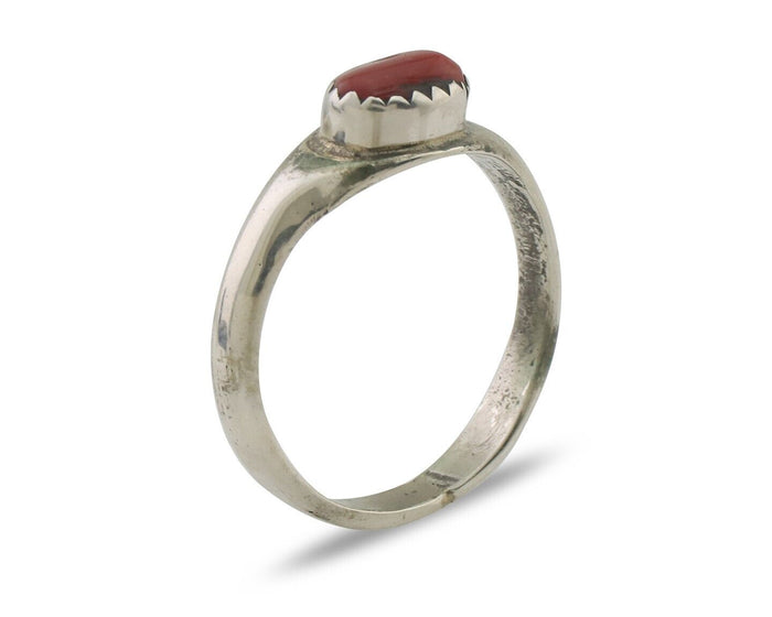 Navajo Handmade Ring 925 Silver Natural Mediterranean Coral Native Artist C.80's