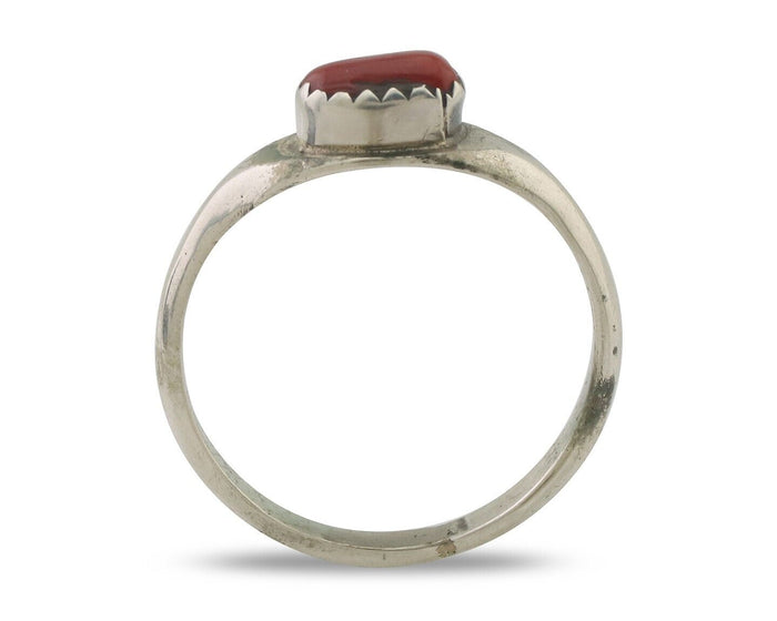 Navajo Handmade Ring 925 Silver Natural Mediterranean Coral Native Artist C.80's