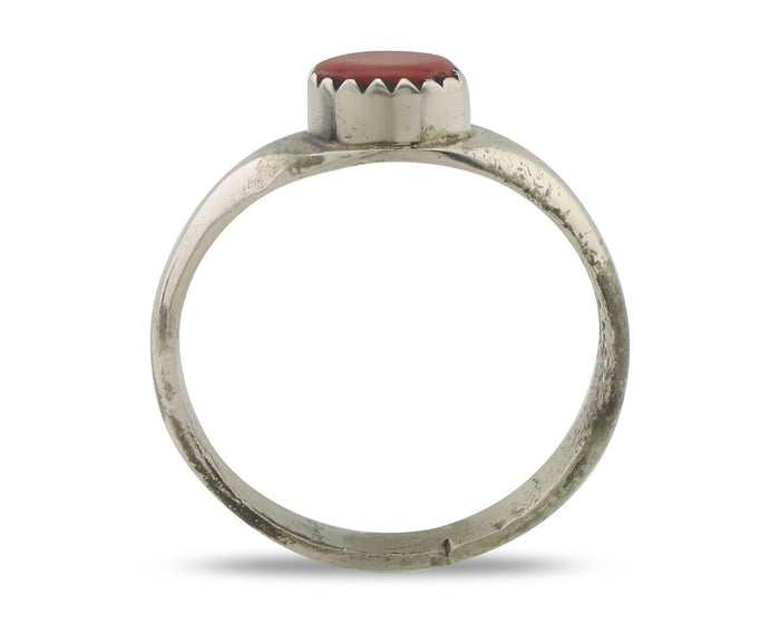 Navajo Handmade Ring 925 Silver Natural Mediterranean Coral Native Artist C.80's
