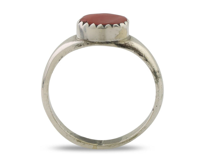 Navajo Handmade Ring 925 Silver Natural Mediterranean Coral Native Artist C.80's