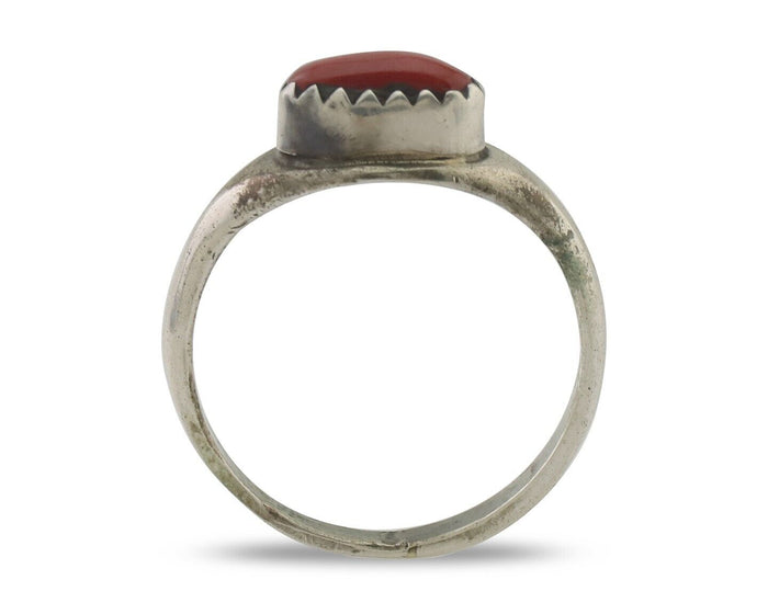 Navajo Handmade Ring 925 Silver Natural Mediterranean Coral Native Artist C.80's