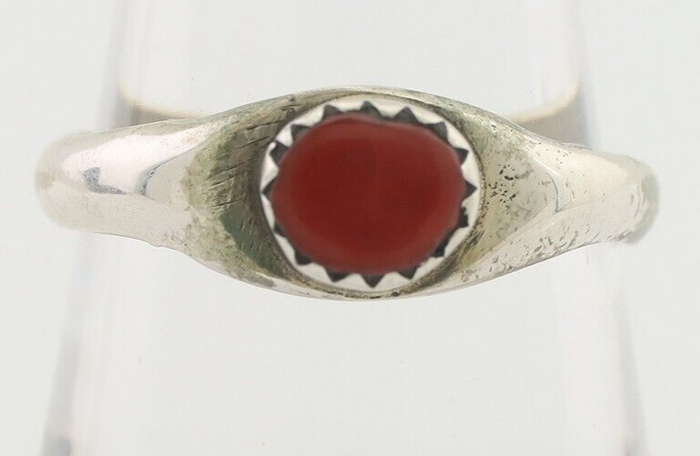 Navajo Handmade Ring 925 Silver Natural Mediterranean Coral Native Artist C.80's