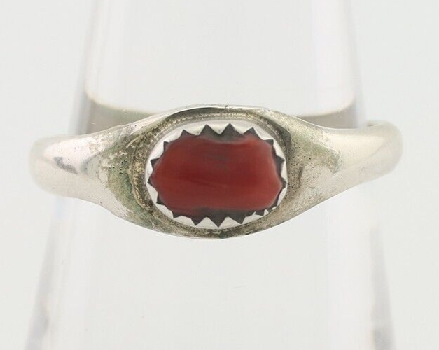 Navajo Handmade Ring 925 Silver Natural Mediterranean Coral Native Artist C.80's