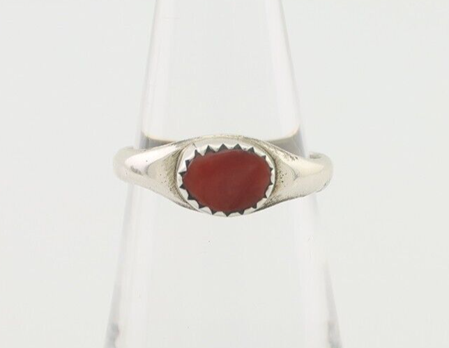 Navajo Handmade Ring 925 Silver Natural Mediterranean Coral Native Artist C.80's