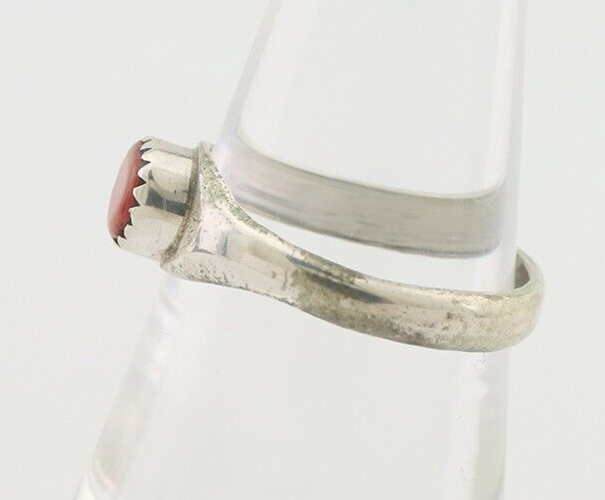 Navajo Handmade Ring 925 Silver Natural Mediterranean Coral Native Artist C.80's