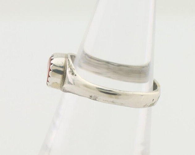 Navajo Handmade Ring 925 Silver Natural Mediterranean Coral Native Artist C.80's