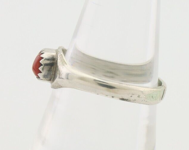 Navajo Handmade Ring 925 Silver Natural Mediterranean Coral Native Artist C.80's