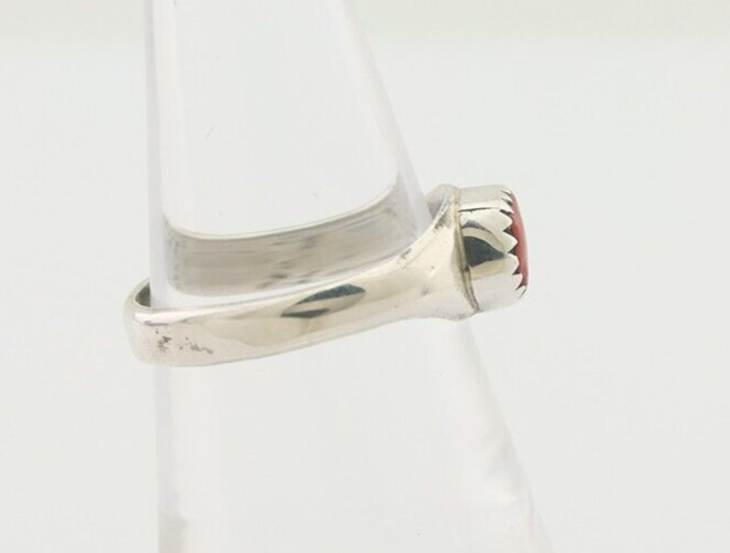Navajo Handmade Ring 925 Silver Natural Mediterranean Coral Native Artist C.80's