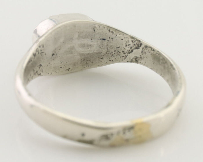 Navajo Handmade Ring 925 Silver Natural Mediterranean Coral Native Artist C.80's