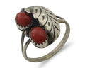 Navajo Handmade Ring 925 Silver Natural Mediterranean Coral Signed 88 C.80's