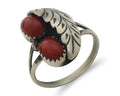 Navajo Handmade Ring 925 Silver Natural Mediterranean Coral Signed 88 C.80's