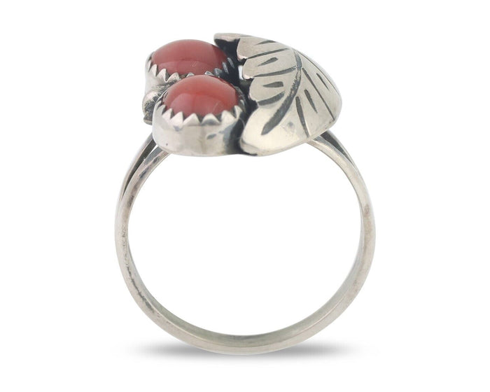 Navajo Handmade Ring 925 Silver Natural Mediterranean Coral Signed 88 C.80's