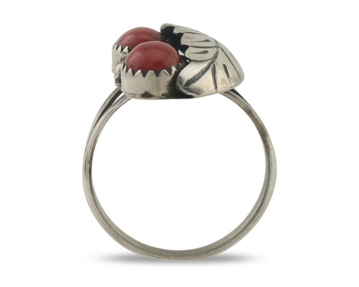 Navajo Handmade Ring 925 Silver Natural Mediterranean Coral Signed 88 C.80's