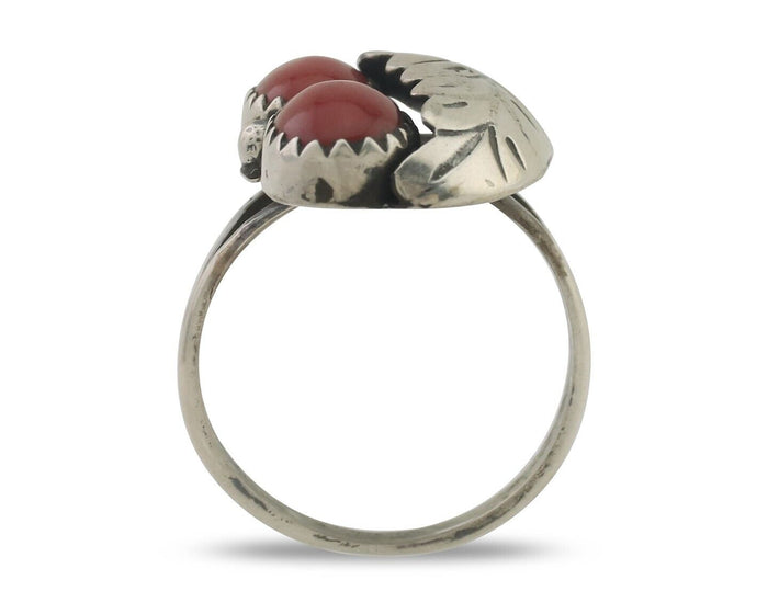 Navajo Handmade Ring 925 Silver Natural Mediterranean Coral Signed 88 C.80's