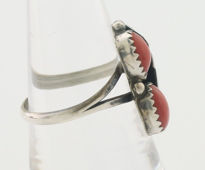 Navajo Handmade Ring 925 Silver Natural Mediterranean Coral Signed 88 C.80's