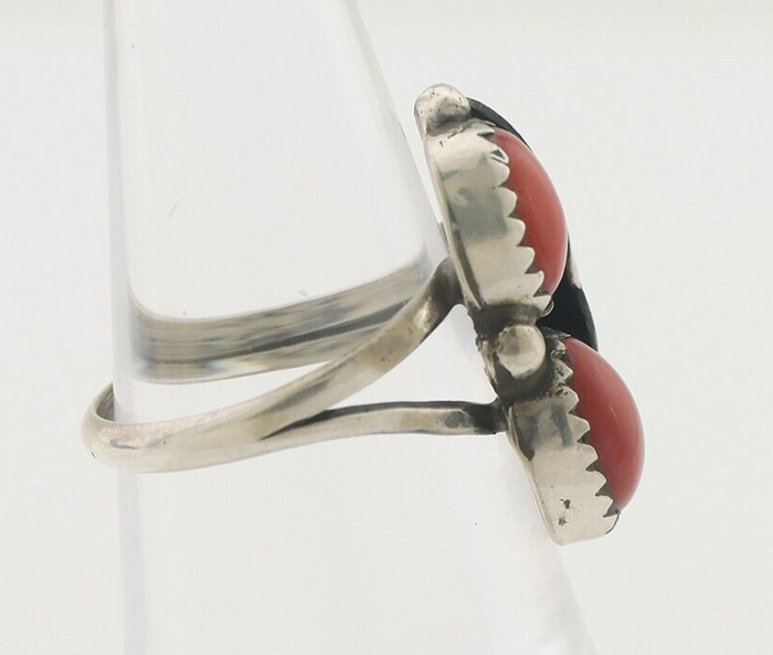 Navajo Handmade Ring 925 Silver Natural Mediterranean Coral Signed 88 C.80's