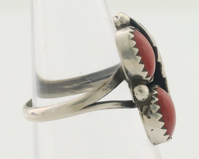 Navajo Handmade Ring 925 Silver Natural Mediterranean Coral Signed 88 C.80's