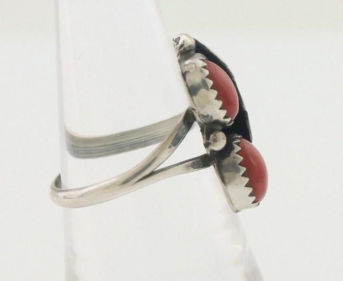 Navajo Handmade Ring 925 Silver Natural Mediterranean Coral Signed 88 C.80's