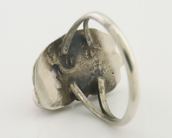 Navajo Handmade Ring 925 Silver Natural Mediterranean Coral Signed 88 C.80's
