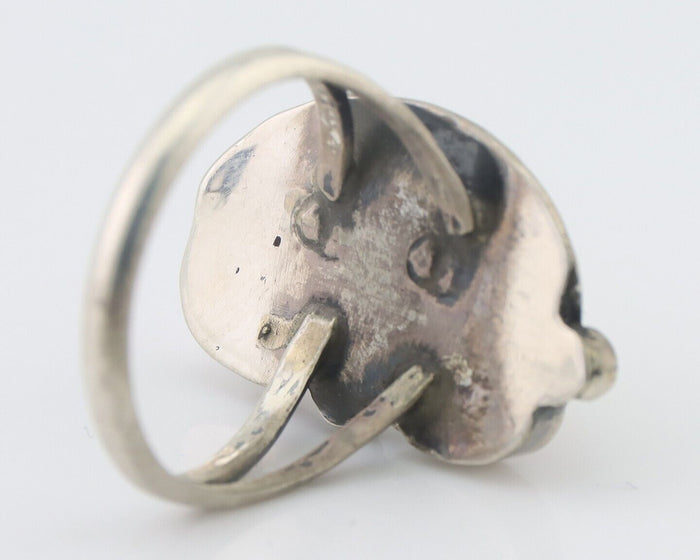 Navajo Handmade Ring 925 Silver Natural Mediterranean Coral Signed 88 C.80's