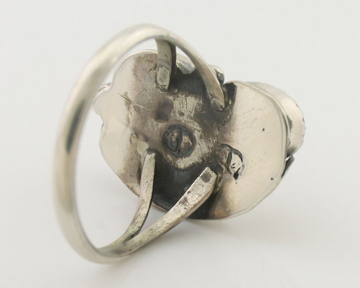 Navajo Handmade Ring 925 Silver Natural Mediterranean Coral Signed 88 C.80's