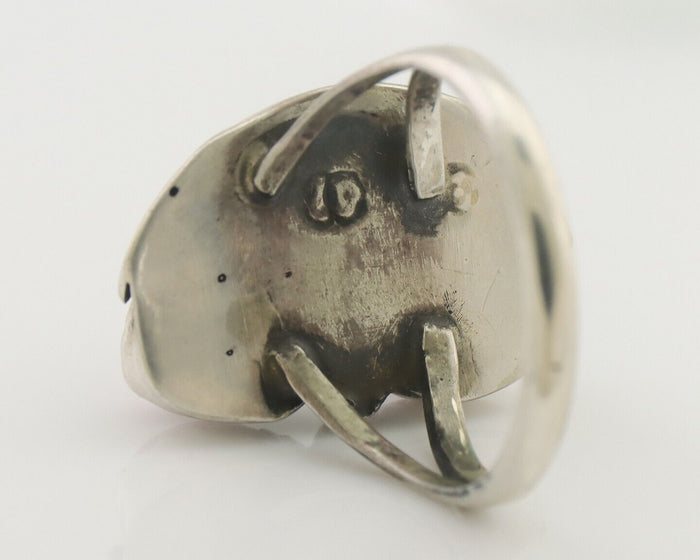 Navajo Handmade Ring 925 Silver Natural Mediterranean Coral Signed 88 C.80's