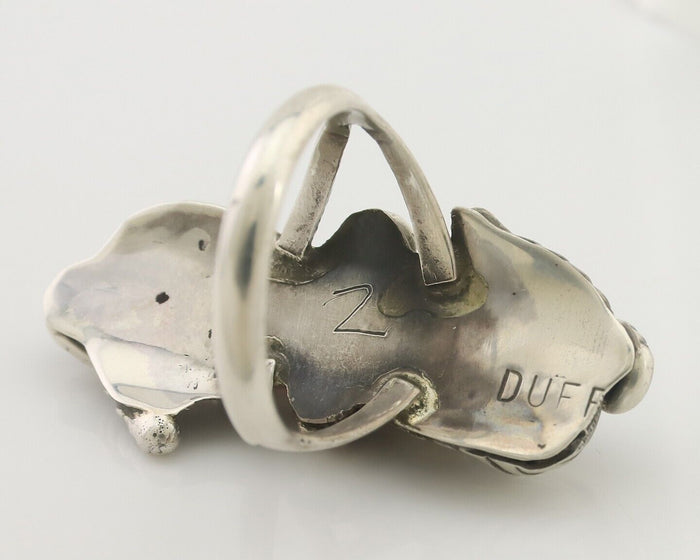 Navajo Handmade Ring 925 Silver Natural Mediterranean Coral Signed Duffy C.80's