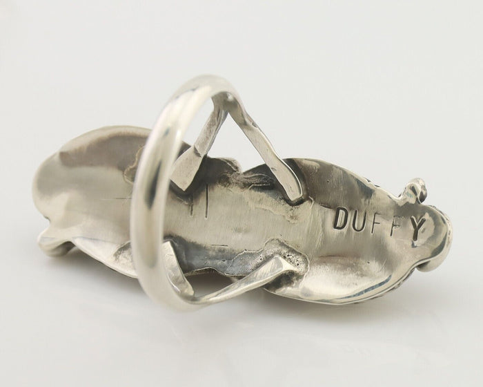 Navajo Handmade Ring 925 Silver Natural Mediterranean Coral Signed Duffy C.80's
