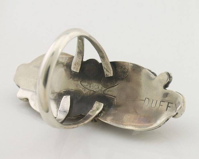 Navajo Handmade Ring 925 Silver Natural Mediterranean Coral Signed Duffy C.80's