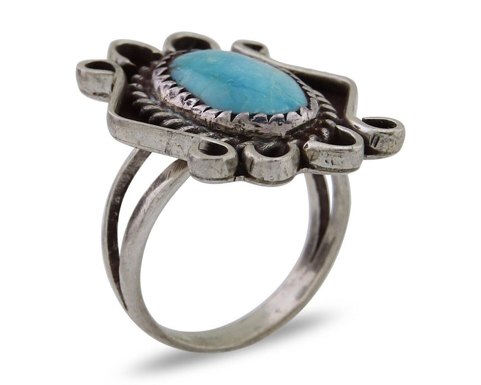 Navajo Handmade Ring 925 Silver Natural Mined Turquoise Artist C.80's