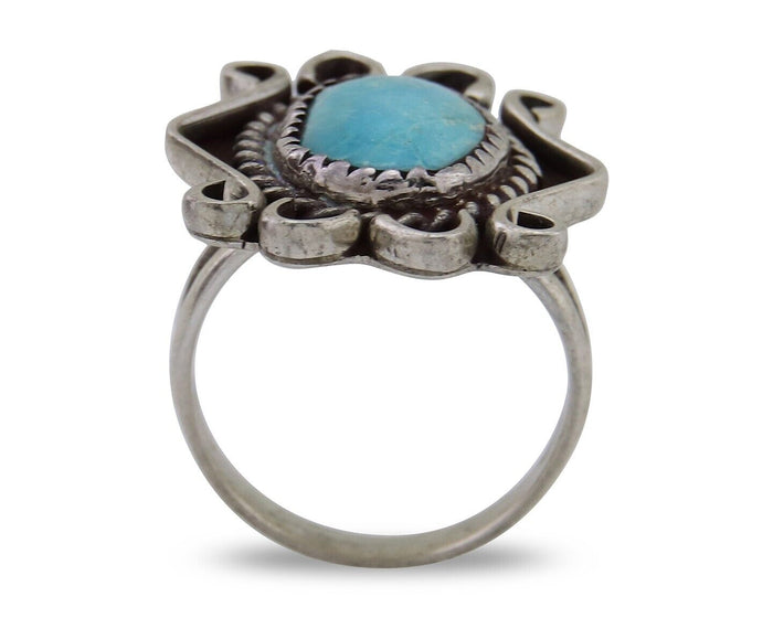 Navajo Handmade Ring 925 Silver Natural Mined Turquoise Artist C.80's
