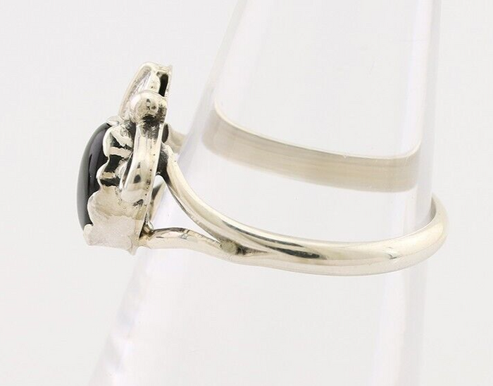 Navajo Handmade Ring 925 Silver Natural Onyx Native Artist Size 5.5 C.80's