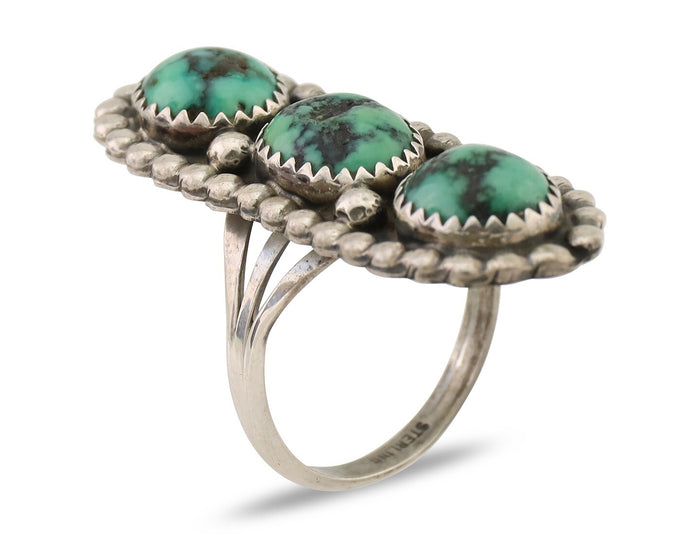 Navajo Handmade Ring 925 Silver Natural Turquoise Native American Artist C.80's