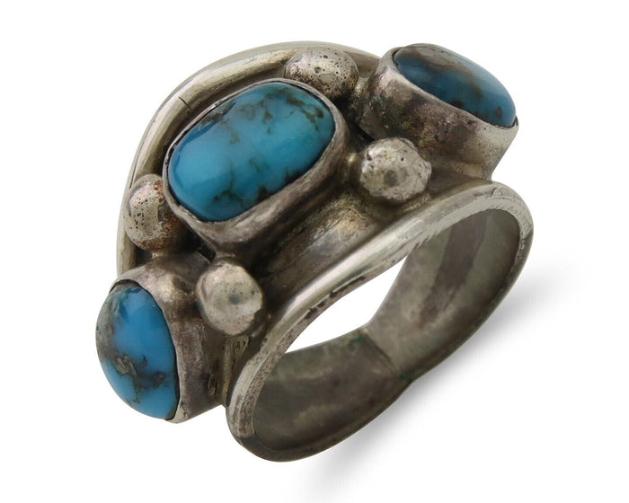Navajo Handmade Ring 925 Silver Natural Turquoise Native Artist C.80's
