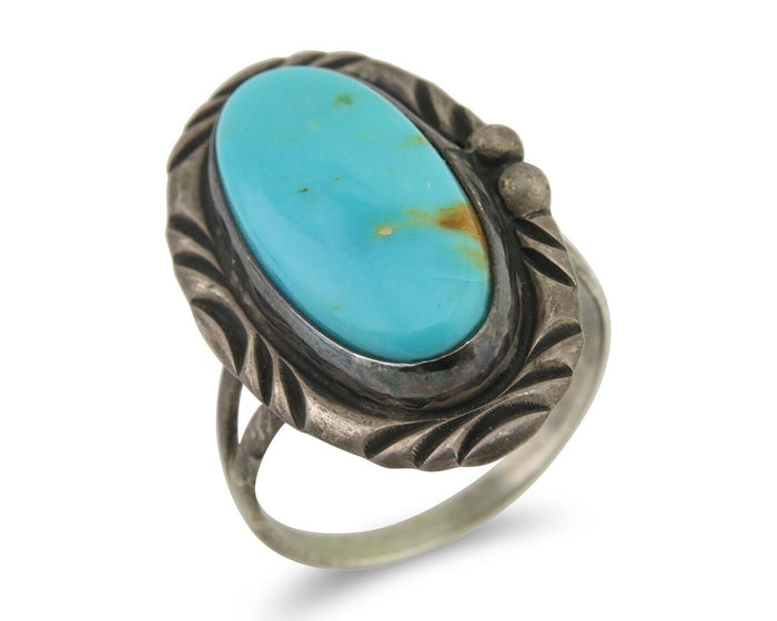 Navajo Handmade Ring 925 Silver Natural Turquoise Native Artist C.80's