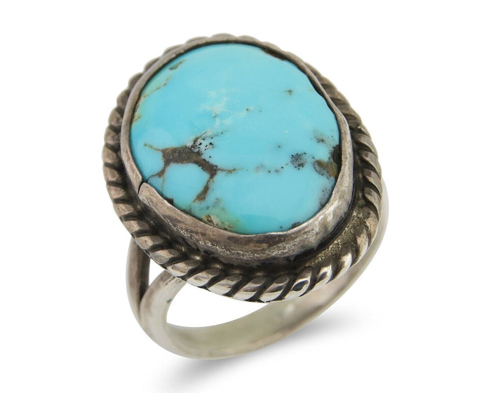 Navajo Handmade Ring 925 Silver Natural Turquoise Native Artist C.80's