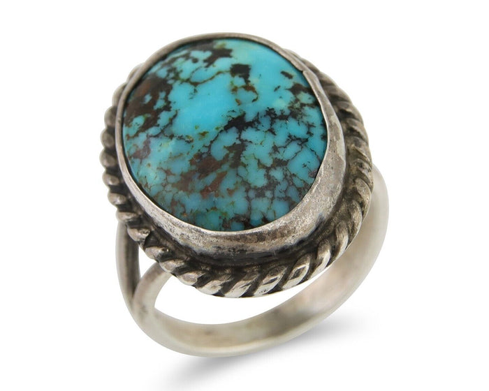 Navajo Handmade Ring 925 Silver Natural Turquoise Native Artist C.80's