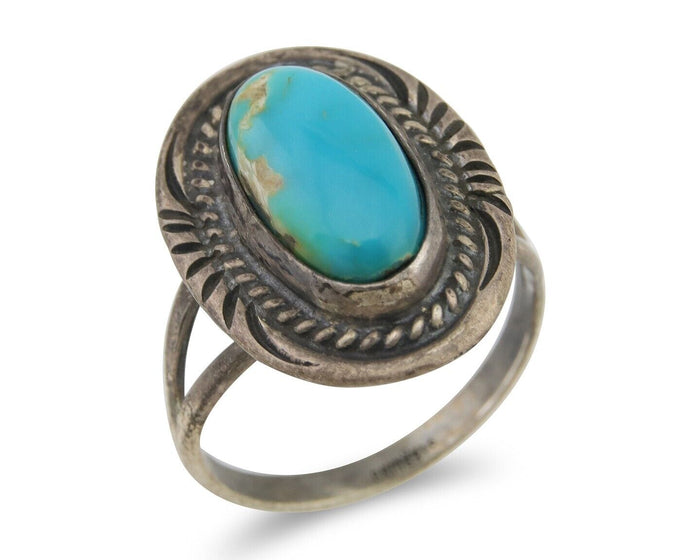 Navajo Handmade Ring 925 Silver Natural Turquoise Native Artist C.80's