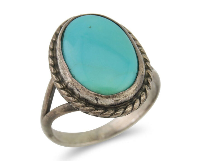 Navajo Handmade Ring 925 Silver Natural Turquoise Native Artist C.80's