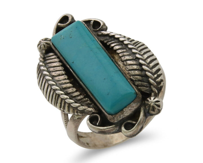 Navajo Handmade Ring 925 Silver Natural Turquoise Native Artist C.80's