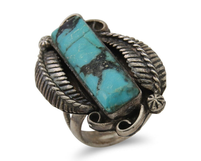 Navajo Handmade Ring 925 Silver Natural Turquoise Native Artist C.80's